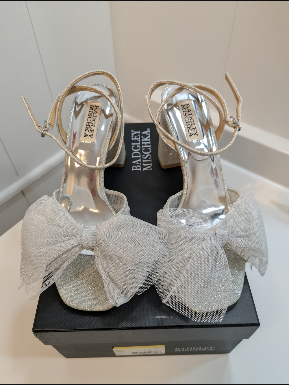 Badgley Mischka Silver Tess Ankle-Strap Heels